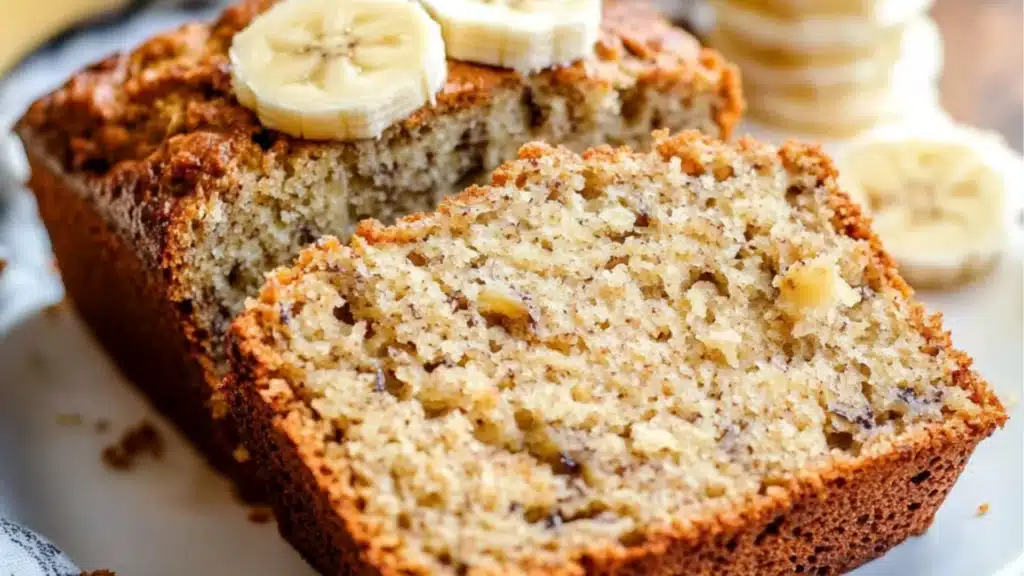 an old fashioned banana bread is cooling on a rack with the words, old fashioned banana bread