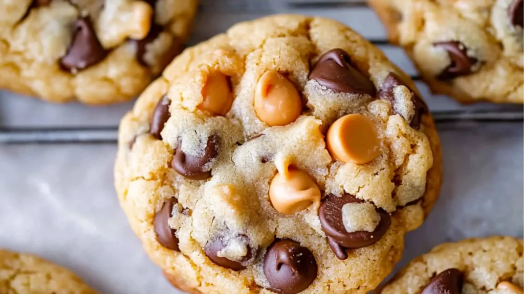 several cookies with chocolate chips and sea salt on top are shown in this collage