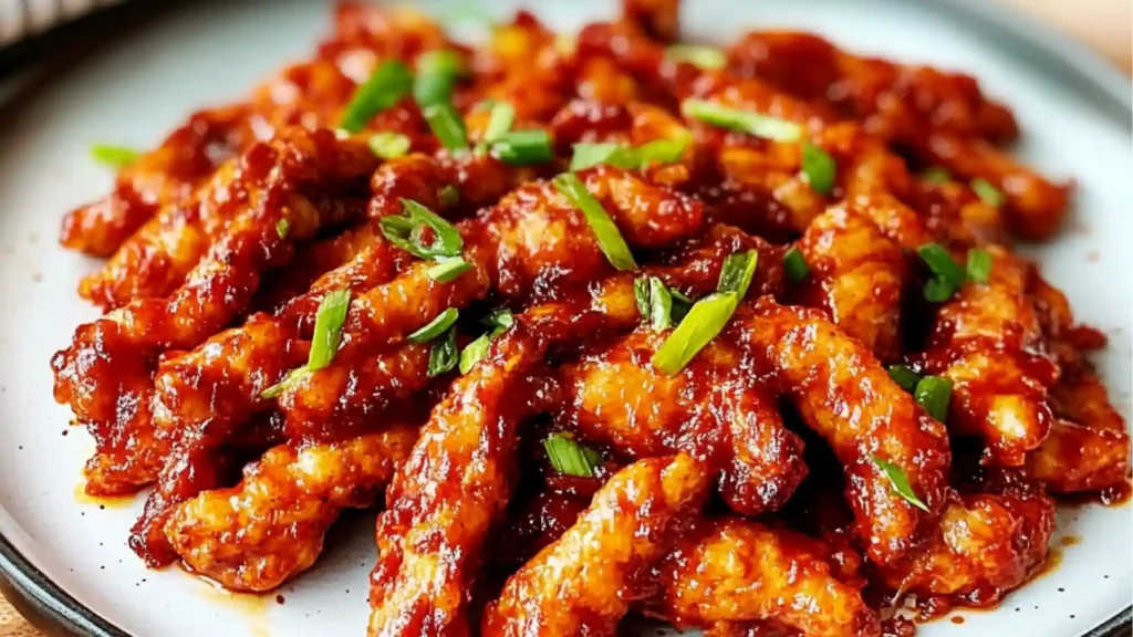the cover of dragon chicken on a white plate with chopsticks and green onions