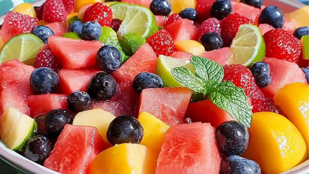 a plate topped with strawberries and mint