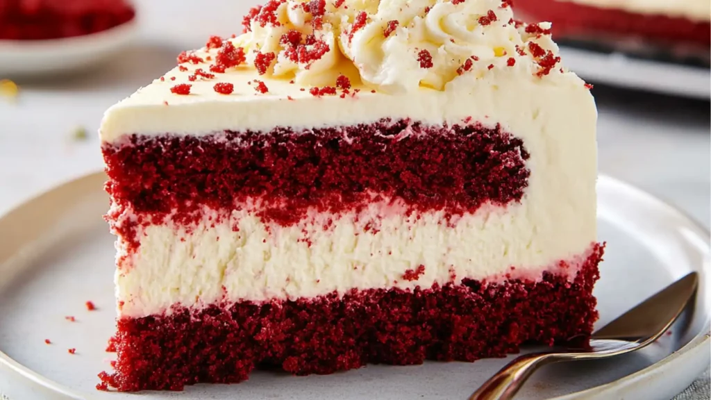 red velvet cheesecake recipe with decadent creamy on the top and bottom layer