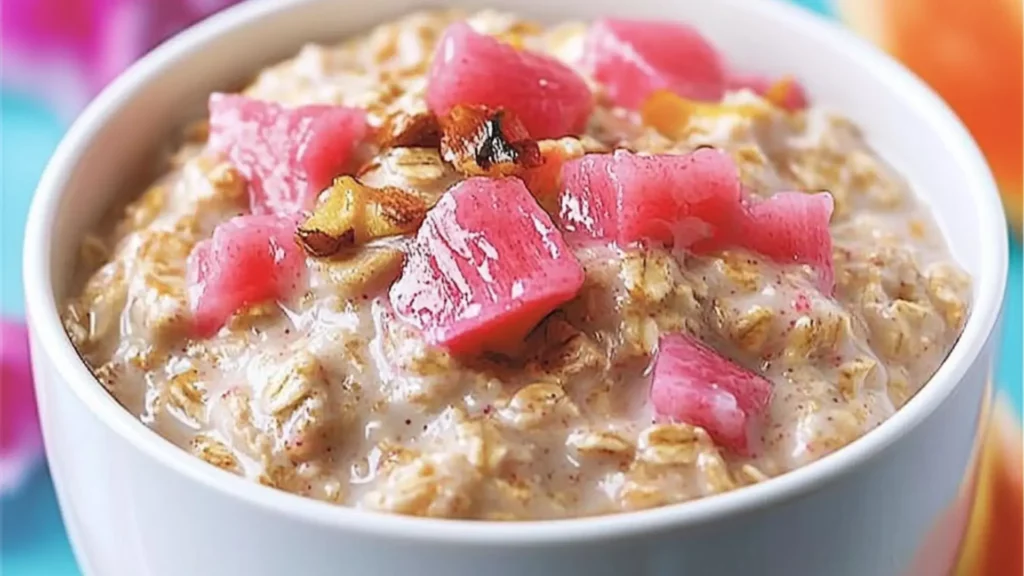 bowls filled with oatmeal and topped with strawberries, raspberries and