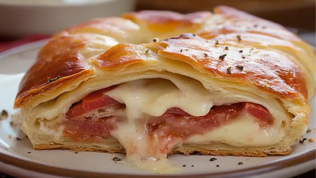 italian crescent roll sandwich with cheese and ham