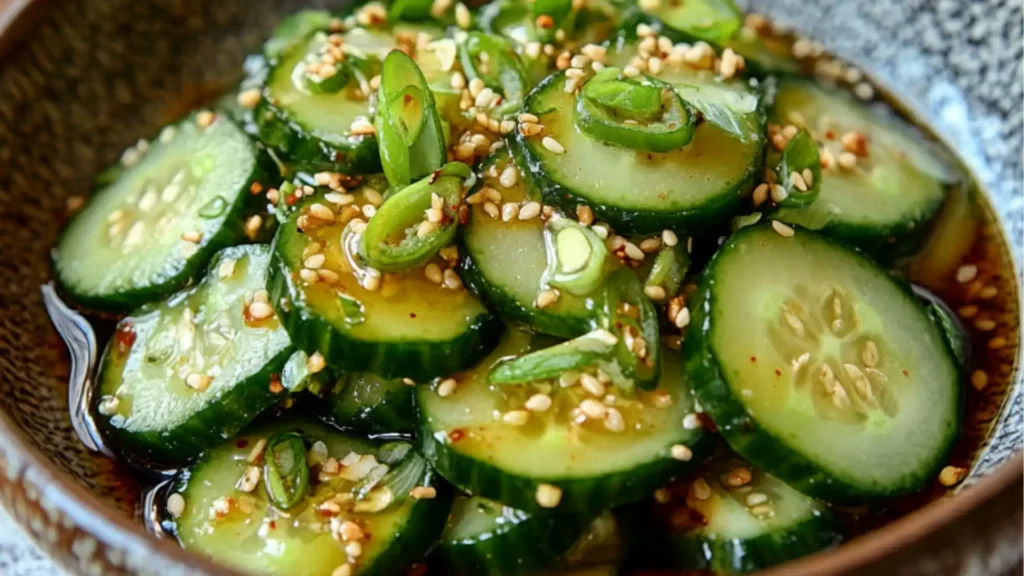 two pictures with the words tiktok and cucumber salad