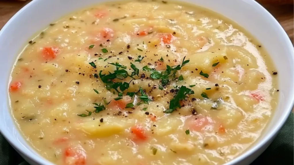 two bowls filled with potato soup and sausage