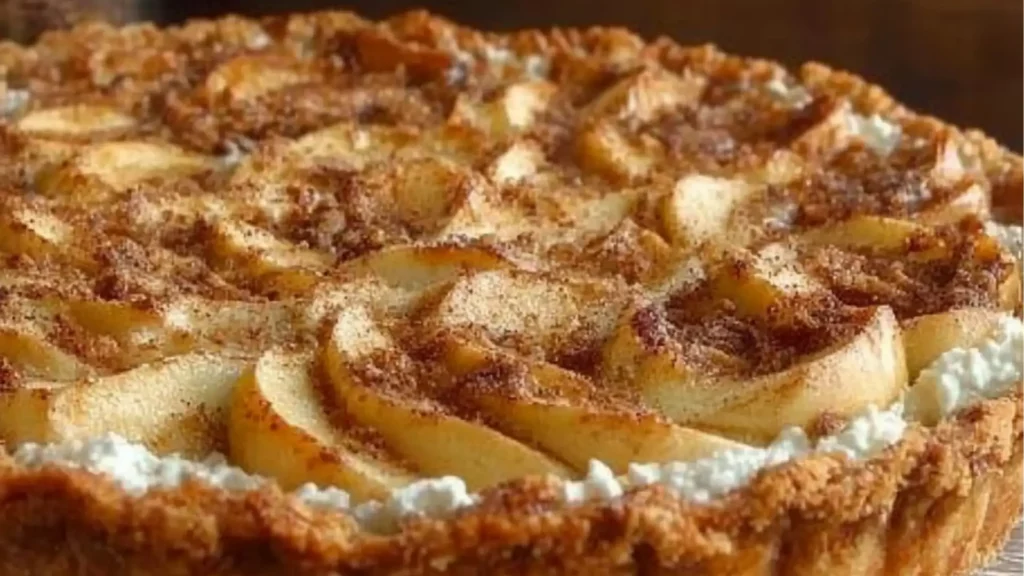 there is a pie with cottage cheese and yogurt on the plate next to it