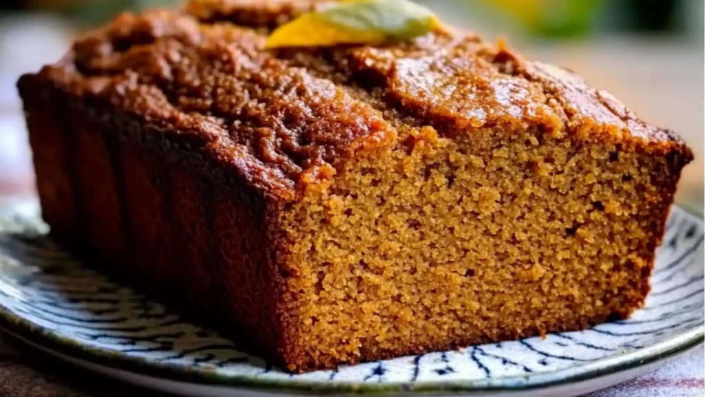 a loaf of vanilla pudding pumpkin bread on top of a cutting board with the words, vanilla pudding pumpkin bread