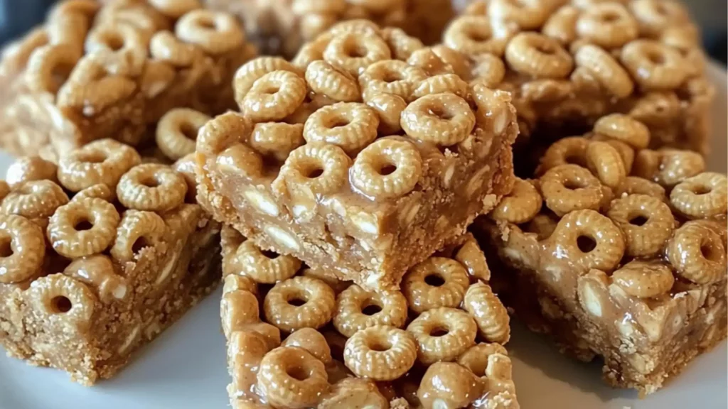 no - bake cheerio bars made with homemade snack for toddlers and kids