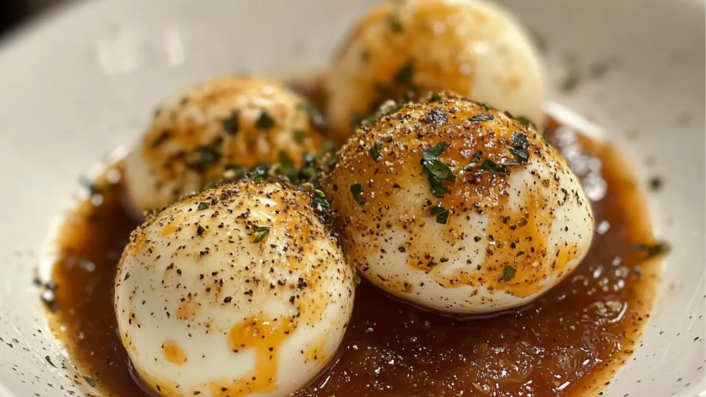 chicken and egg boil in a white bowl with text overlay that reads quick & easy tik tok egg boil