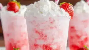 strawberry cream soda with whipped cream and strawberries
