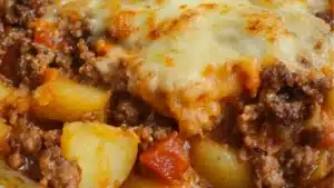 some food that is in a skillet and on top of the other side with text overlay