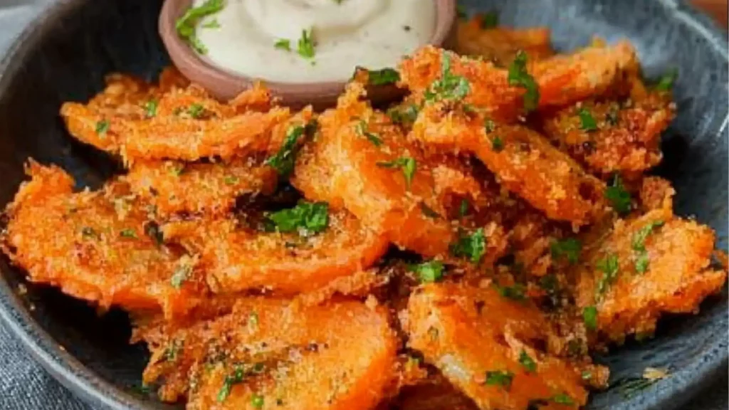 crispy smashed carrots on a plate with parsley sprinkled on top