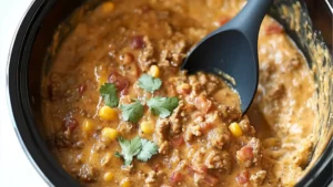 the crockpot taco dip recipe is ready to be eaten and put in an oven
